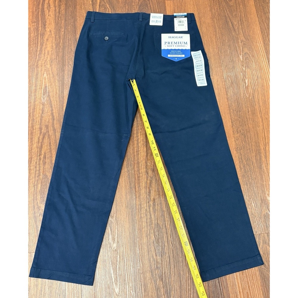 NEW Haggar Straight Fit Mens Pants 34W x 30L Waistband Navy Premium Soft Stretch - Picture 8 of 14